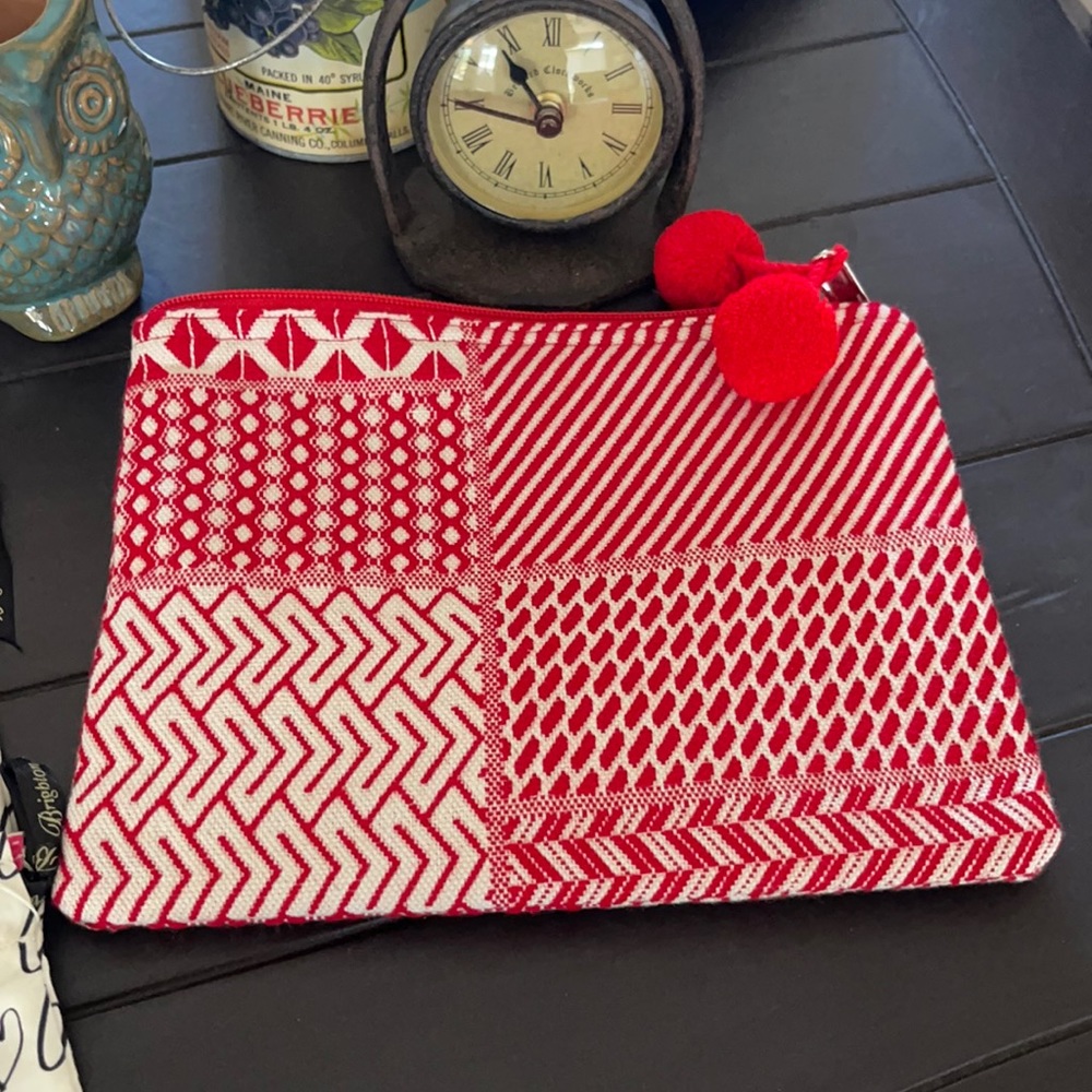 Red white blue Soft cotton clutch bag with red balls